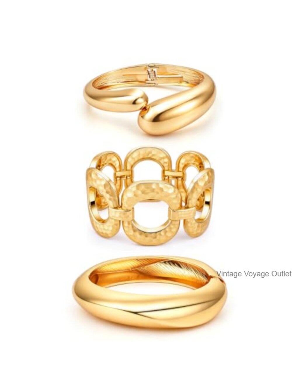Chunky 14k Gold Plated Bangle Bracelets Stackable Statement Cuff Set